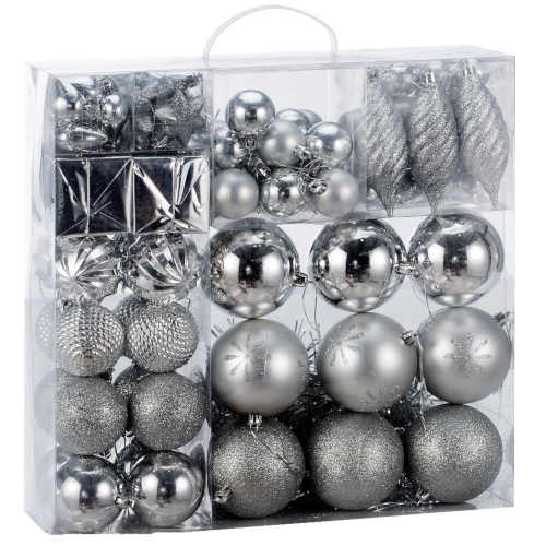 Vánoční ozdoby ve stříbrném provedení - 103 kusů