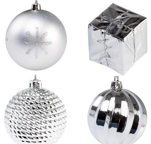 plastové stříbrné vánoční ozdoby